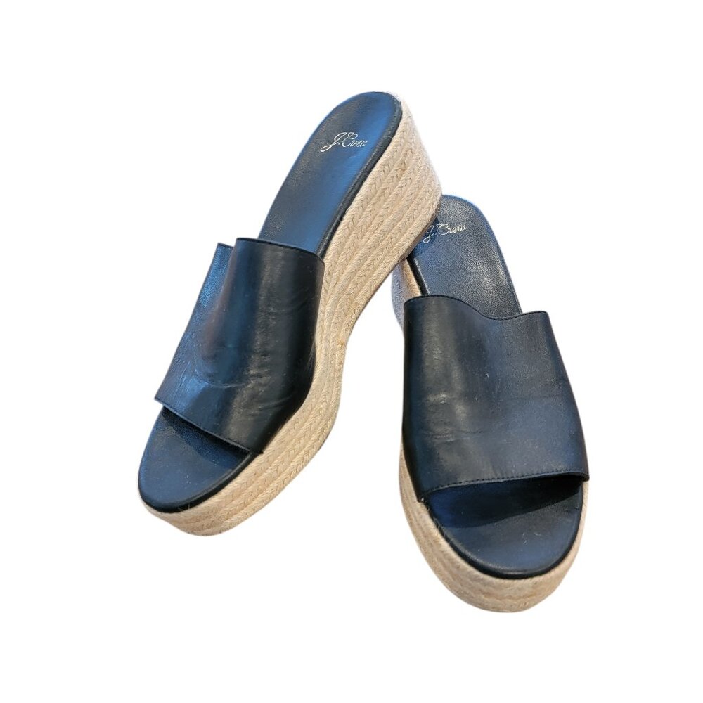 J.Crew Black Leather Platform Espadrille Sandal/Slide Style #AN868